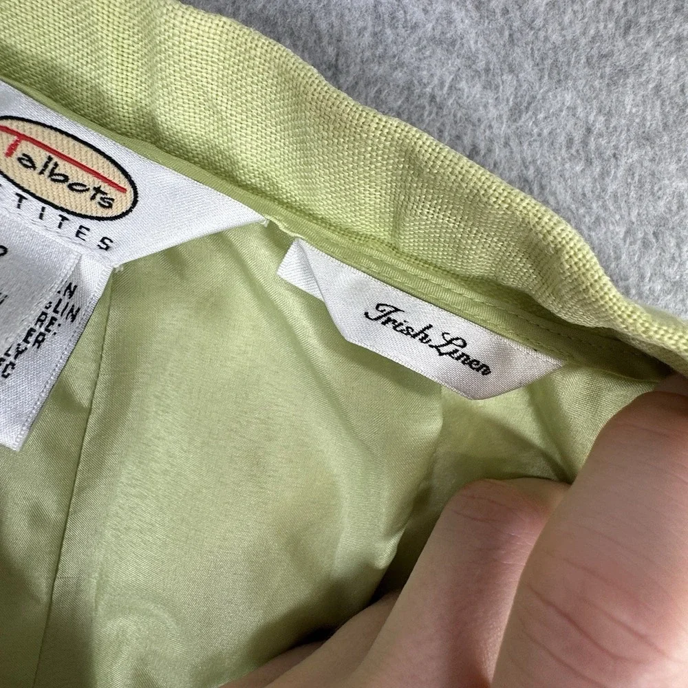 Talbots Petites Irish Linen Trousers Size 2P Light‎ Green Lined Straight Leg VTG